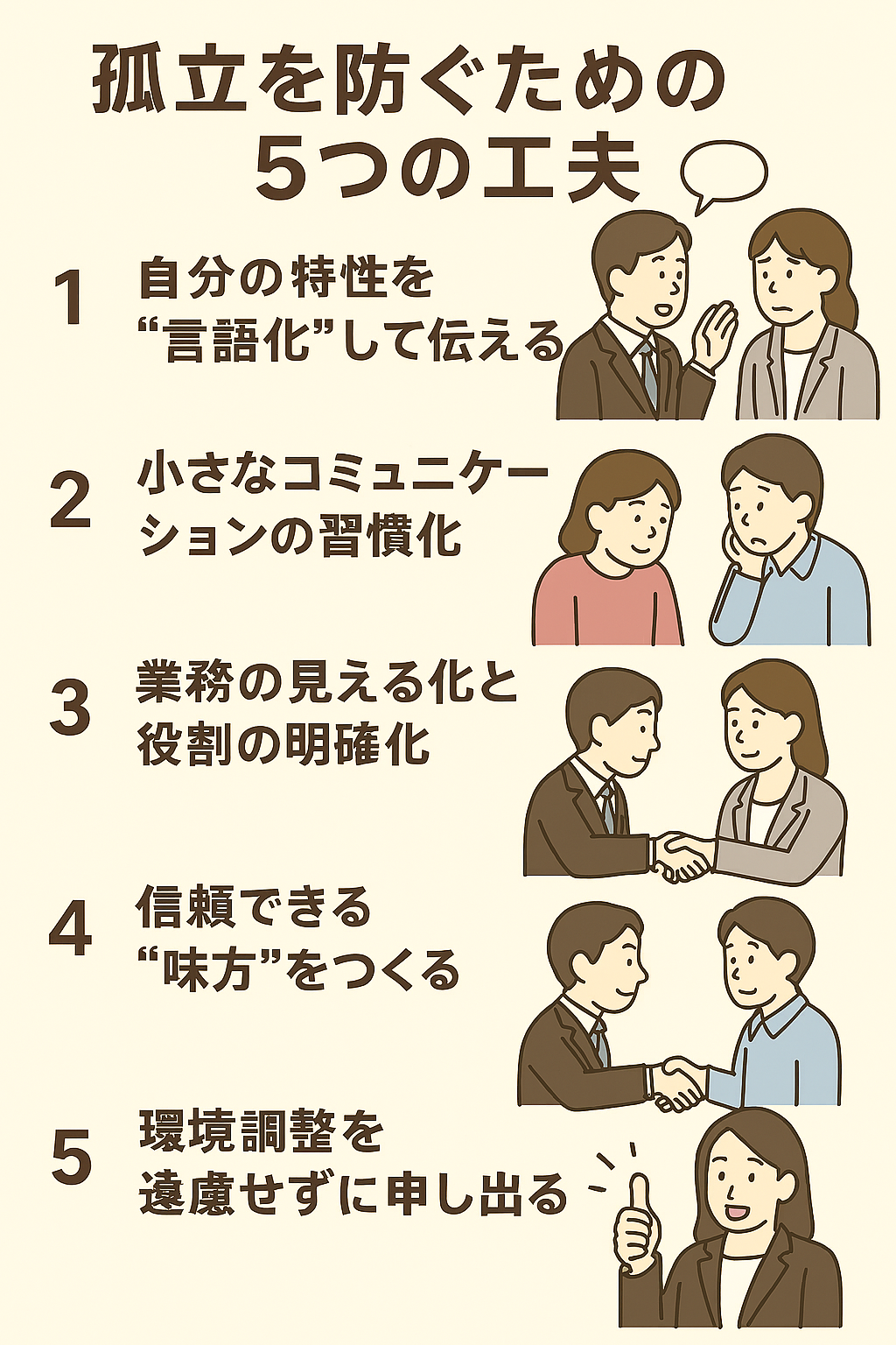 孤立を防ぐための工夫を5つ紹介した画像