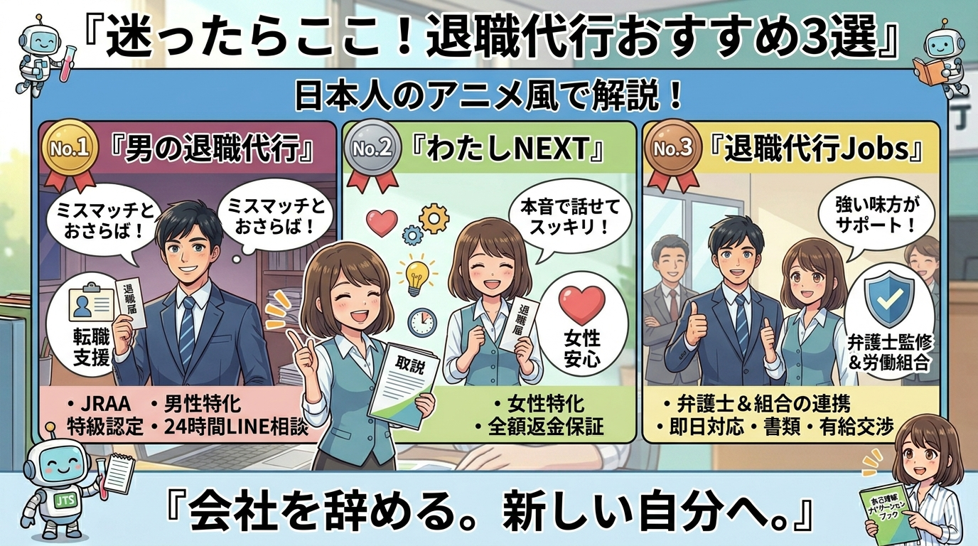 退職代行おすすめ4選｜迷ったらこの中から選べばOK【リンク付き】のアイキャッチ画像
