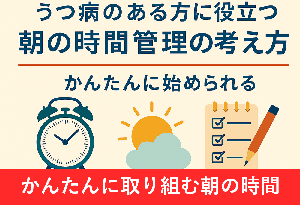 うつ病のある方に向けた朝の時間管理をテーマにした静物アイキャッチ画像