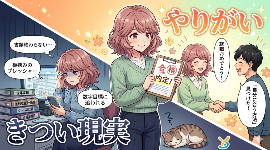 就労移行支援員のやりがいときつい現実を描いたアニメイラスト