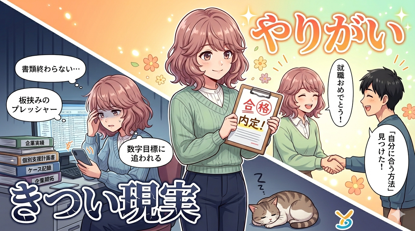 就労移行支援員のやりがいときつい現実を描いたアニメイラスト