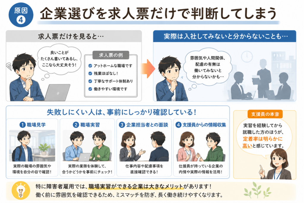 原因④ 企業選びを求人票だけで判断してしまうの図解