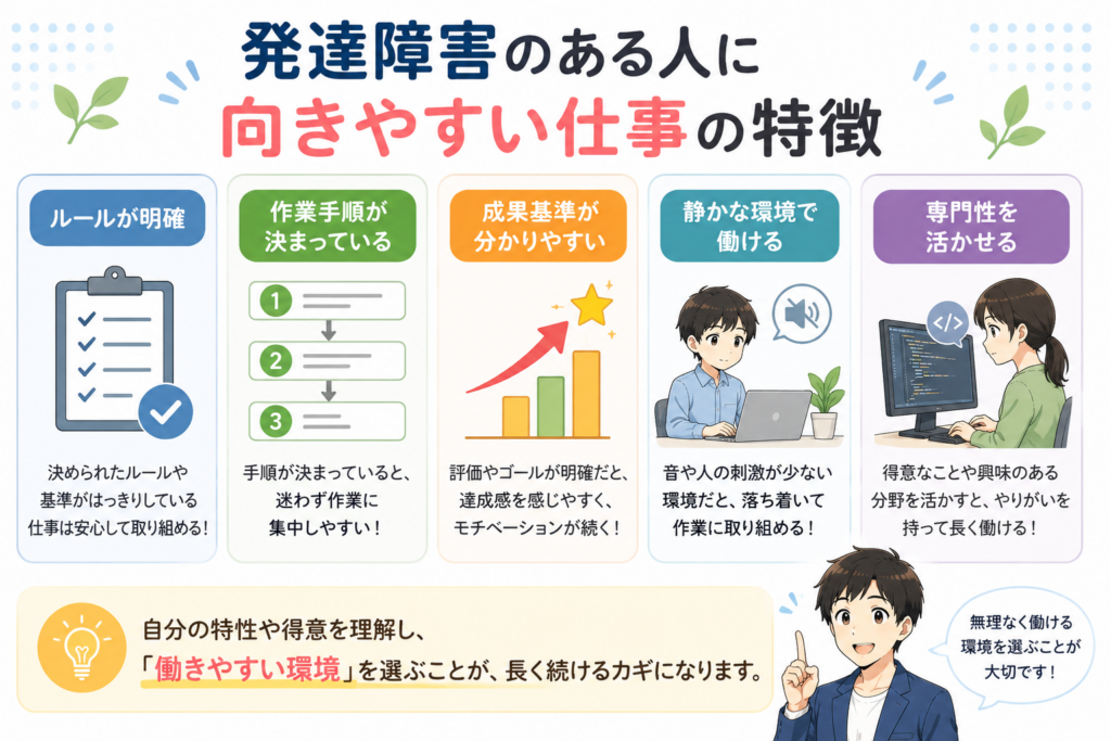 発達障害のある人に向きやすい仕事の特徴の図解