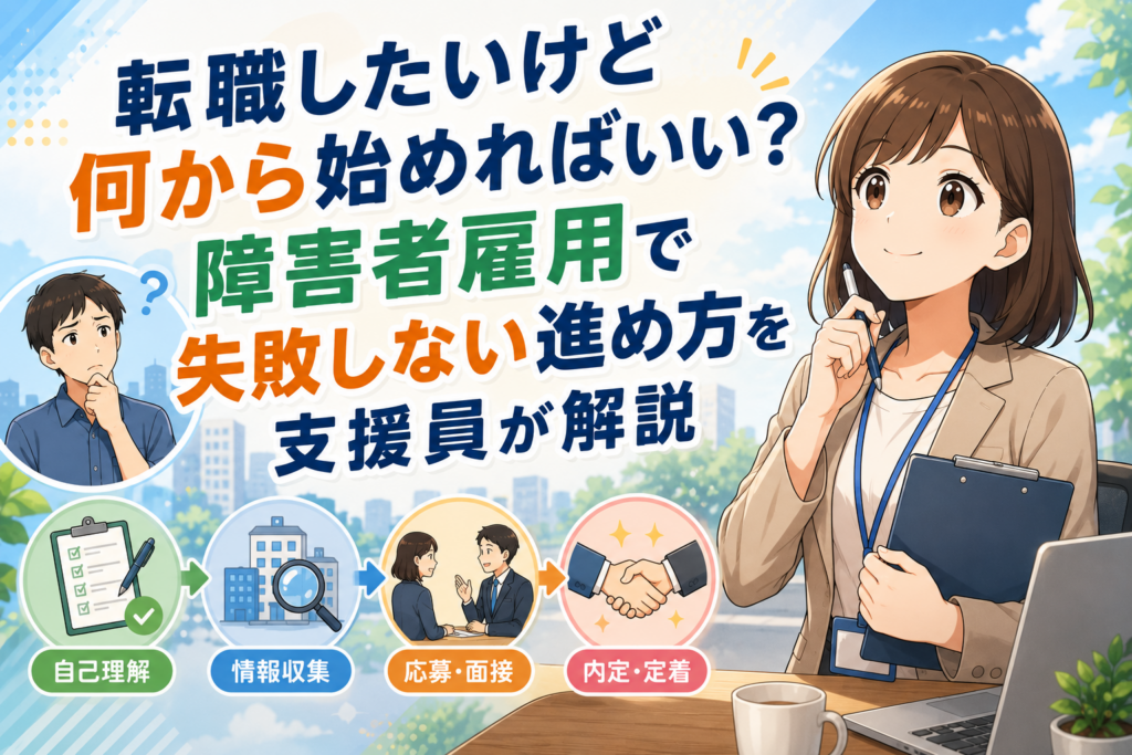 転職したいけど何から始めればいい？障害者雇用で失敗しない進め方を支援員が解説のアイキャッチ画像