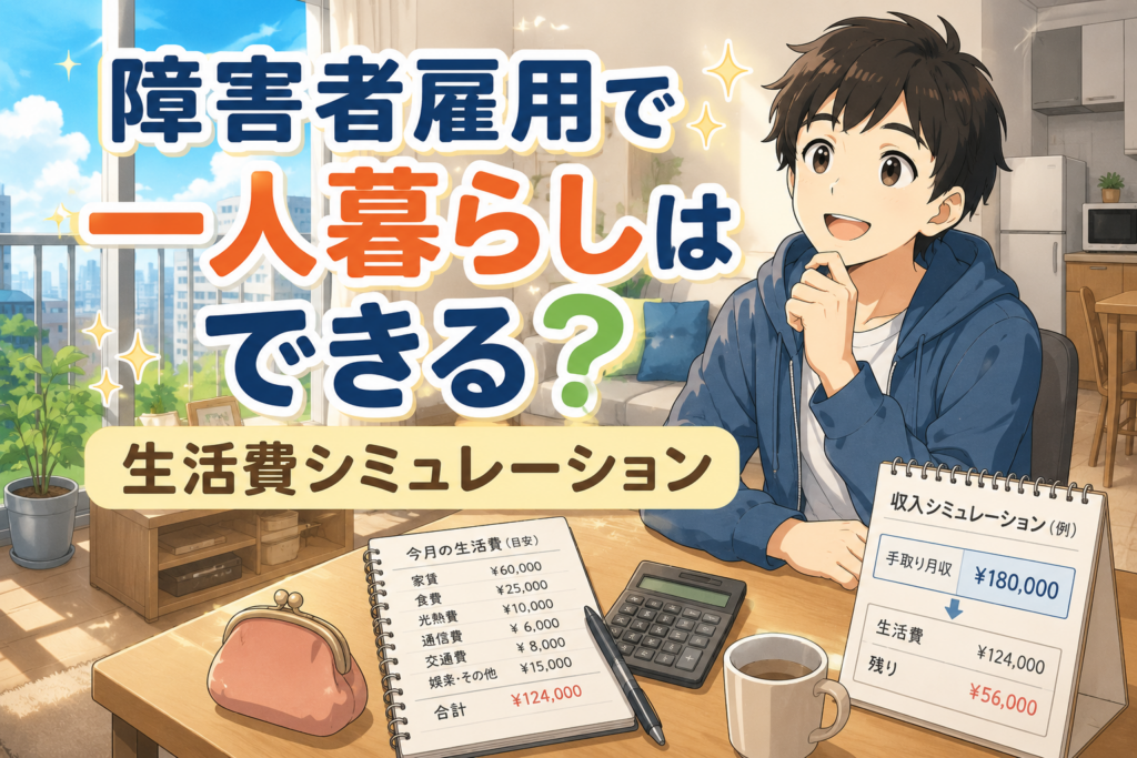 障害者雇用で一人暮らしを目指す人向けに、生活費シミュレーションをイメージしたアイキャッチ画像