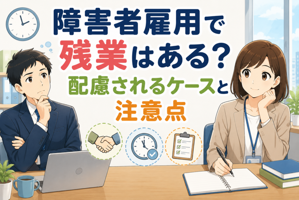 障害者雇用における残業の実態や配慮されるケース、注意点を解説するアイキャッチ画像