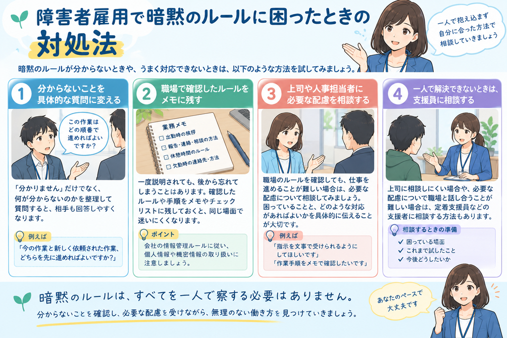 障害者雇用で暗黙のルールに困ったときの対処法の図解